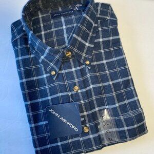 Mens Blue John Ashford Long Sleeve Button Down Flannel Shirt - NWT - Size XL